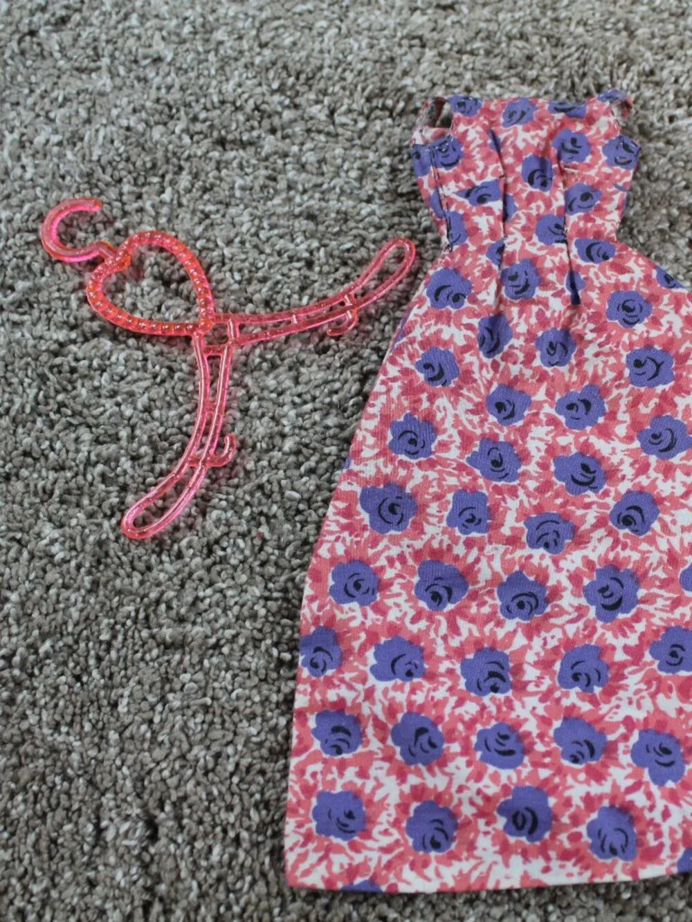 Cut and Sew Vintage 1960s Floral Dress For Barbie Doll Pink Purple Hanger Toys